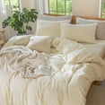 thumbnail image 3 of MooMee 100% Washed Cotton Duvet Cover Set Queen Size Linen Like Textured Breathable Lightweight Soft 3-Piece (Cream White, 90"x90"), 3 of 7