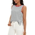 thumbnail image 4 of ATHLECHIC Women's Tank Top Striped Color Block Side Slits Crew Neck Summer Sleeveless Tops S White Red, 4 of 5
