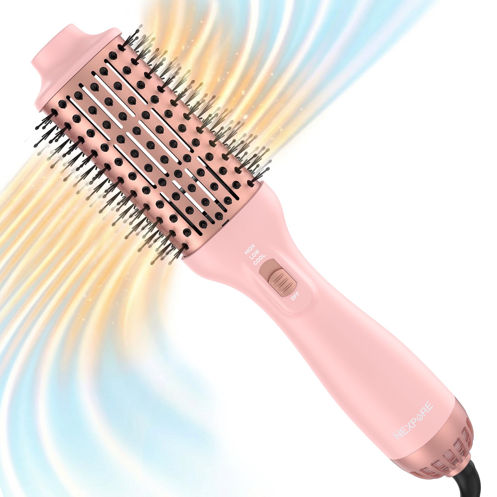 NEXPURE Blow Dryer Brush, 4-in-1 Ionic Hair Dryer Brush for Women, Ceramic Volumizer with 80mm Oval Barrel for Medium, Long Hair Styling, Pink