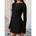 thumbnail image 6 of Women'S Elegant Boat Neck Long Flare Sleeve Ribbed Slim Fit Bodycon Knit Mini Dress, 6 of 9
