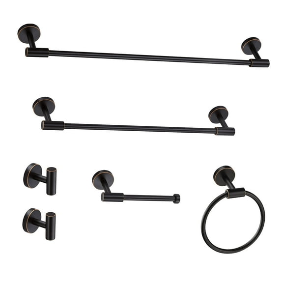 6 Piece Bath Hardware Set, Wall Mount Aluminium and Stainless Bathroom Hardware, Oil Rubbed Bronze