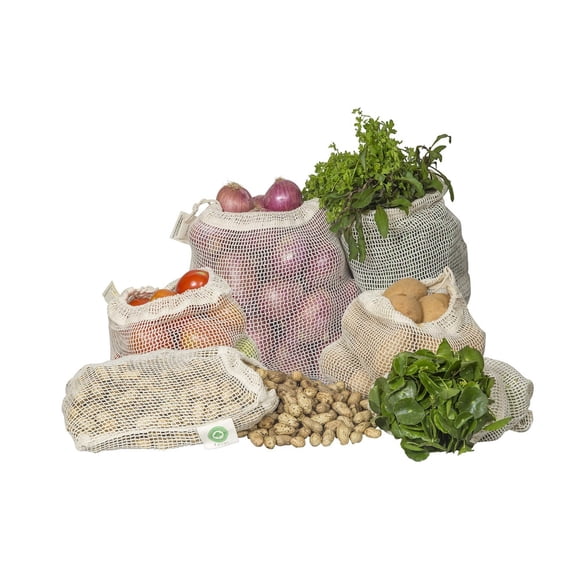 Reusable Organic Cotton Mesh Produce Bags, Washable Reusable Drawstring Bags with Tare Weight, Great for Grocery Fruit Vegetable Storage, 6 Pcs 2L 2M 2S