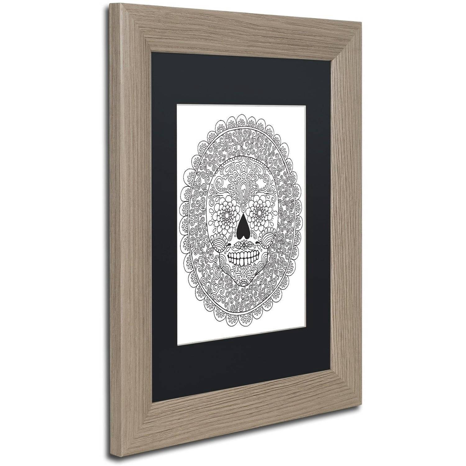 Trademark Fine Art "Candy Skull" Canvas Art by Hello Angel, Black Matte, Birch Frame