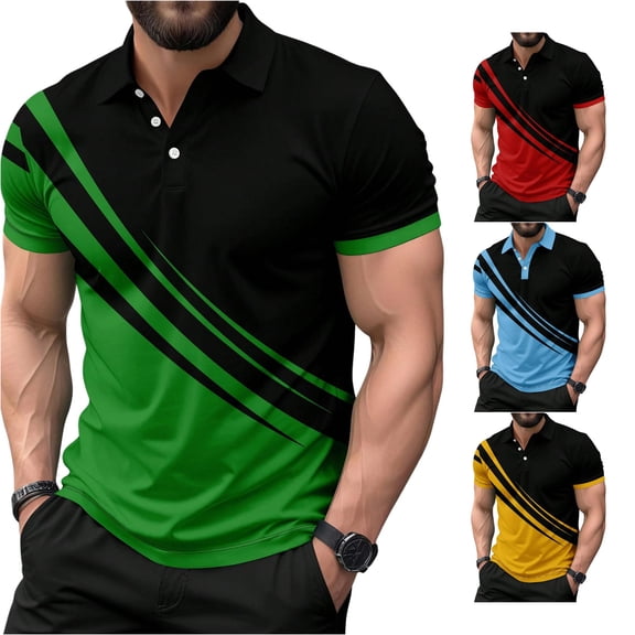 XIAOCHA Men's Athletic Polo Shirt Color‑Block Short‑Sleeve Collared Polos, Green, Sizes L