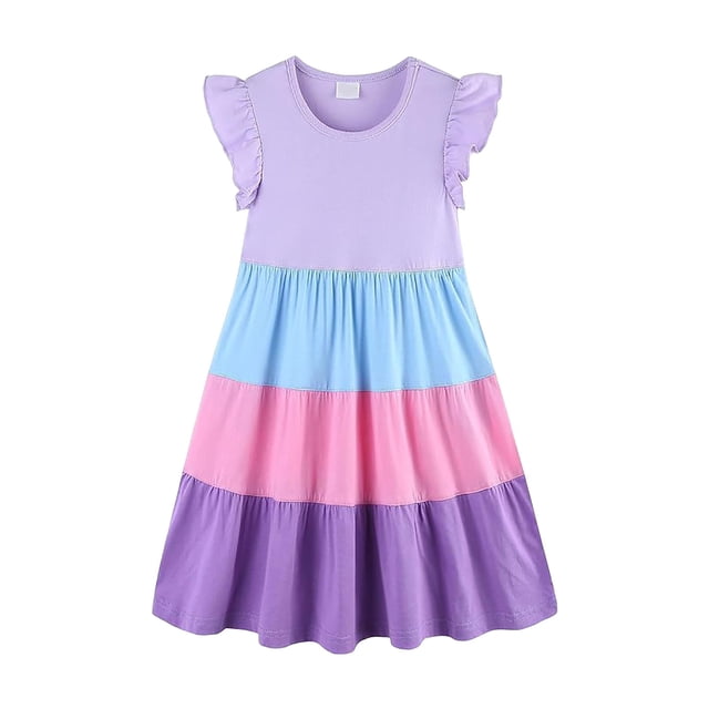 Ketyyh-chn99 Robes Filles Été Mignon Été Nouvelle Robe Fille Imprimé Dessin Animé Robe Princesse Col Rond Manches Courtes Jupe Enfant Taille pour 7-8 Ans, Violet