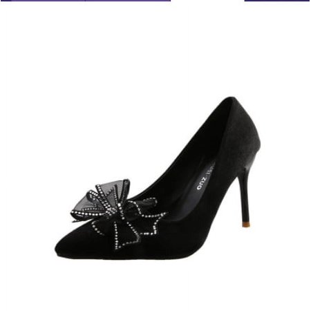 

style high heels women‘s stiletto heel New elegant girl bow rhinestone pointed single-layer shoes bridesmaid shoes