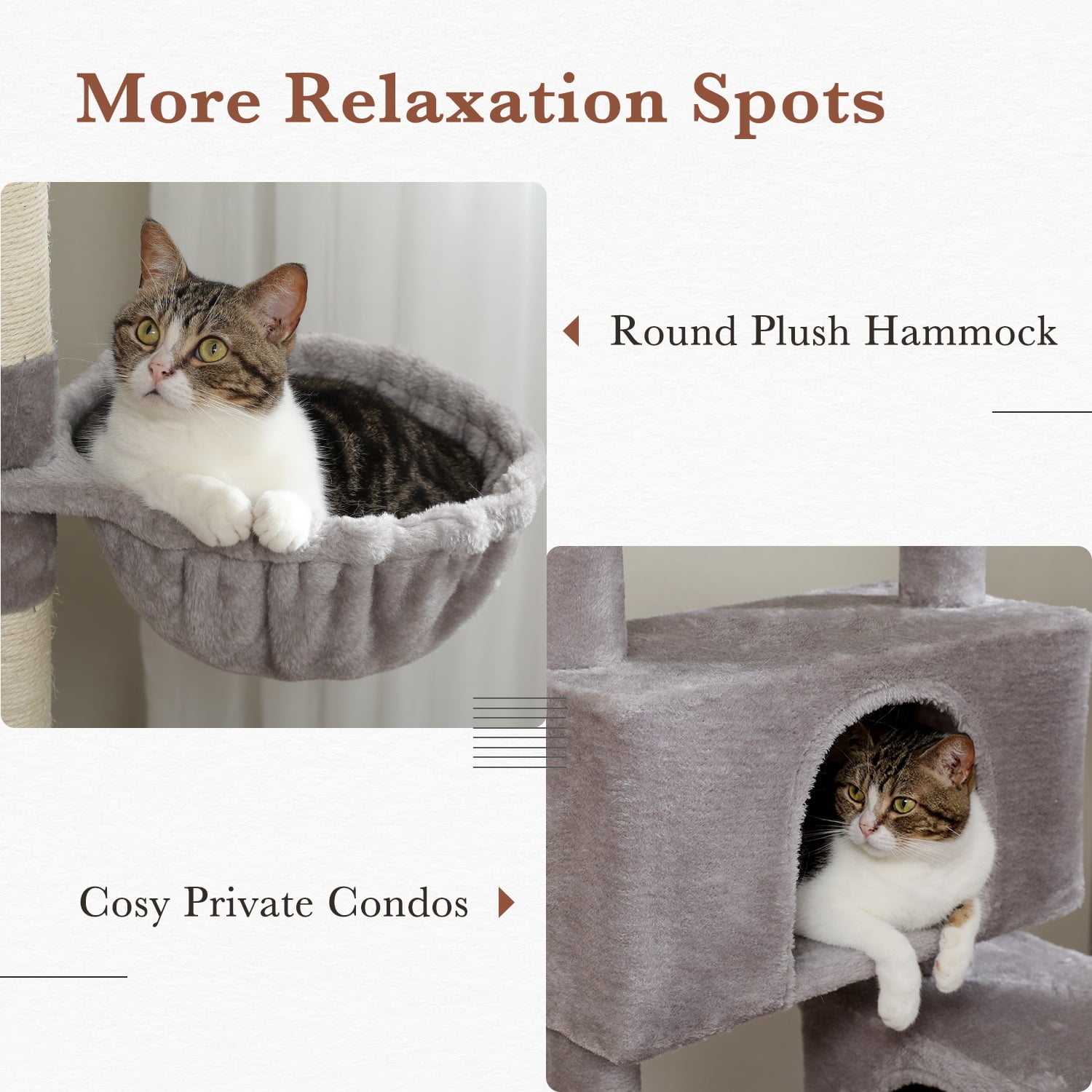 PEQULTI 61" Modern Cat Tree Large Cat Tower with Ladder and Dual Condos Indoor Light Gray
