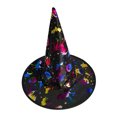 thumbnail image 2 of Halloween Shiny Glitter Satin Pointed Witch Hat with Wide Brim, Wizard Costume Accessory, Eye-catching Headwear for Halloween Party, Holiday Dress Up & Celebrations Black, 2 of 6