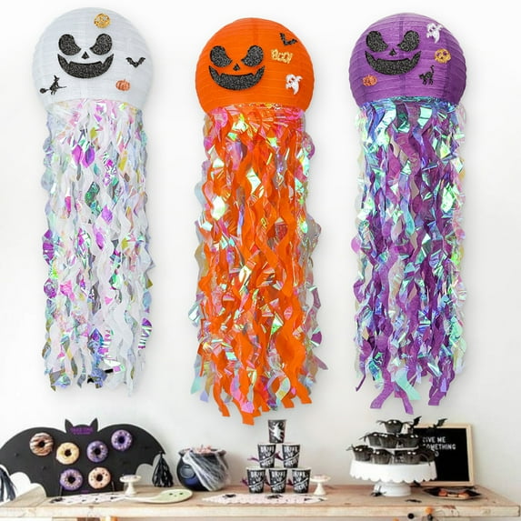 wirlsweal Halloween Lantern Horror Increase Atmosphere Witch Sequin Halloween Jellyfish Pumpkin Paper Lantern for Festival