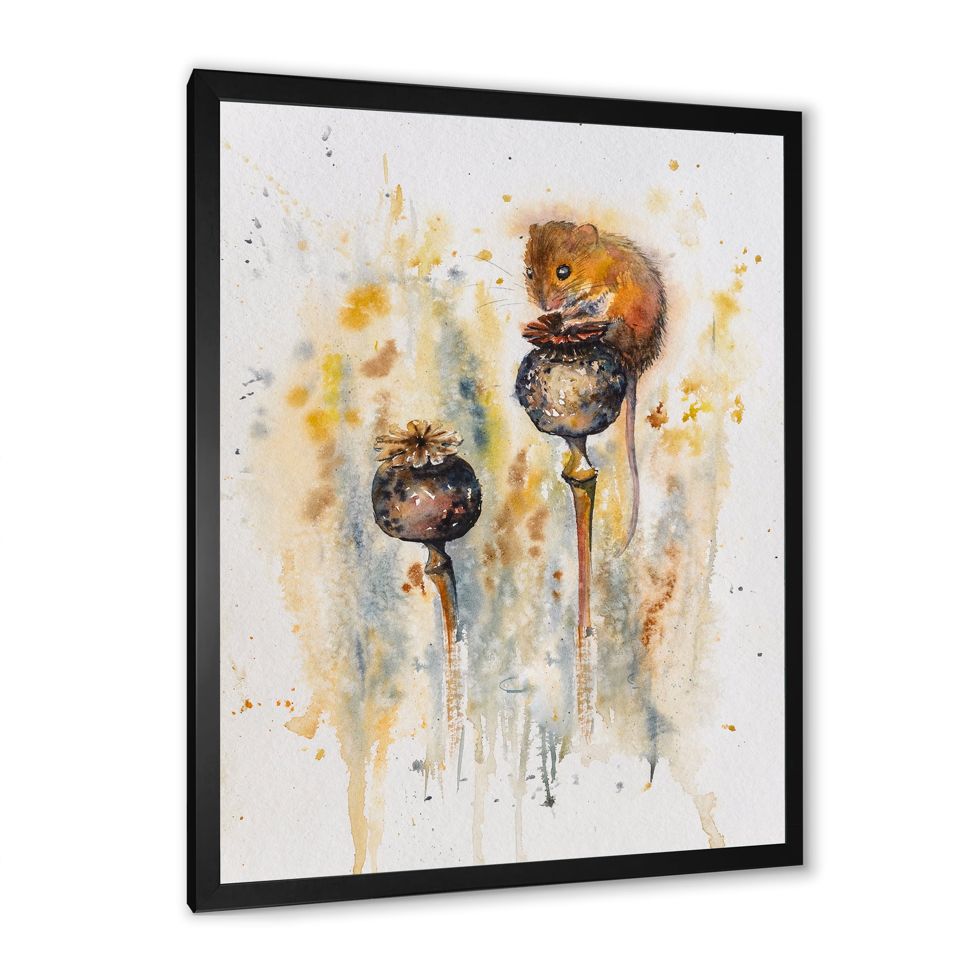 Designart 'Little Mouse Sitting On Poppies' Traditional Framed Art Print