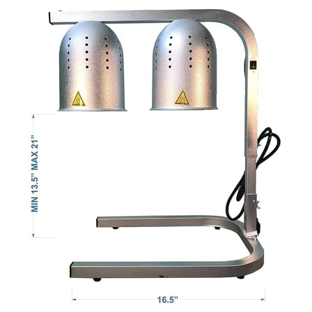 Heat Lamp Food Warmer 2-Bulb, Portable W62 Commercial Heat Lamp for Restaurants, Free-Standing Fryer Warming Lamp, Adjustable Height, 120V