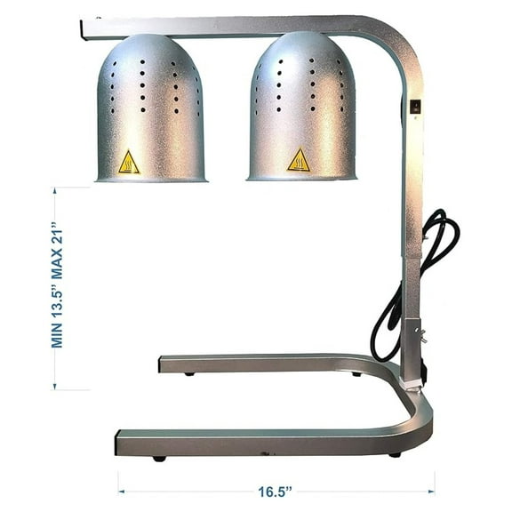 Heat Lamp Food Warmer 2-Bulb, Portable W62 Commercial Heat Lamp for Restaurants, Free-Standing Fryer Warming Lamp, Adjustable Height, 120V