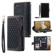 Feishell Crossbody Wallet Phone Case for iPhone 8 Plus/iPhone 7 Plus,Luxury PU Leather Magnetic Buckle Zipper Pocket Card Slots Flip Stand Protective Cover with Hand Strap & Shoulder Strap,Black