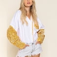 thumbnail image 4 of Chemisier Décontracté pour Femmes Col Rabattu Boutonné Imprimé Patchwork Manches Longues avec Poche Blouses Automne, 4 of 7