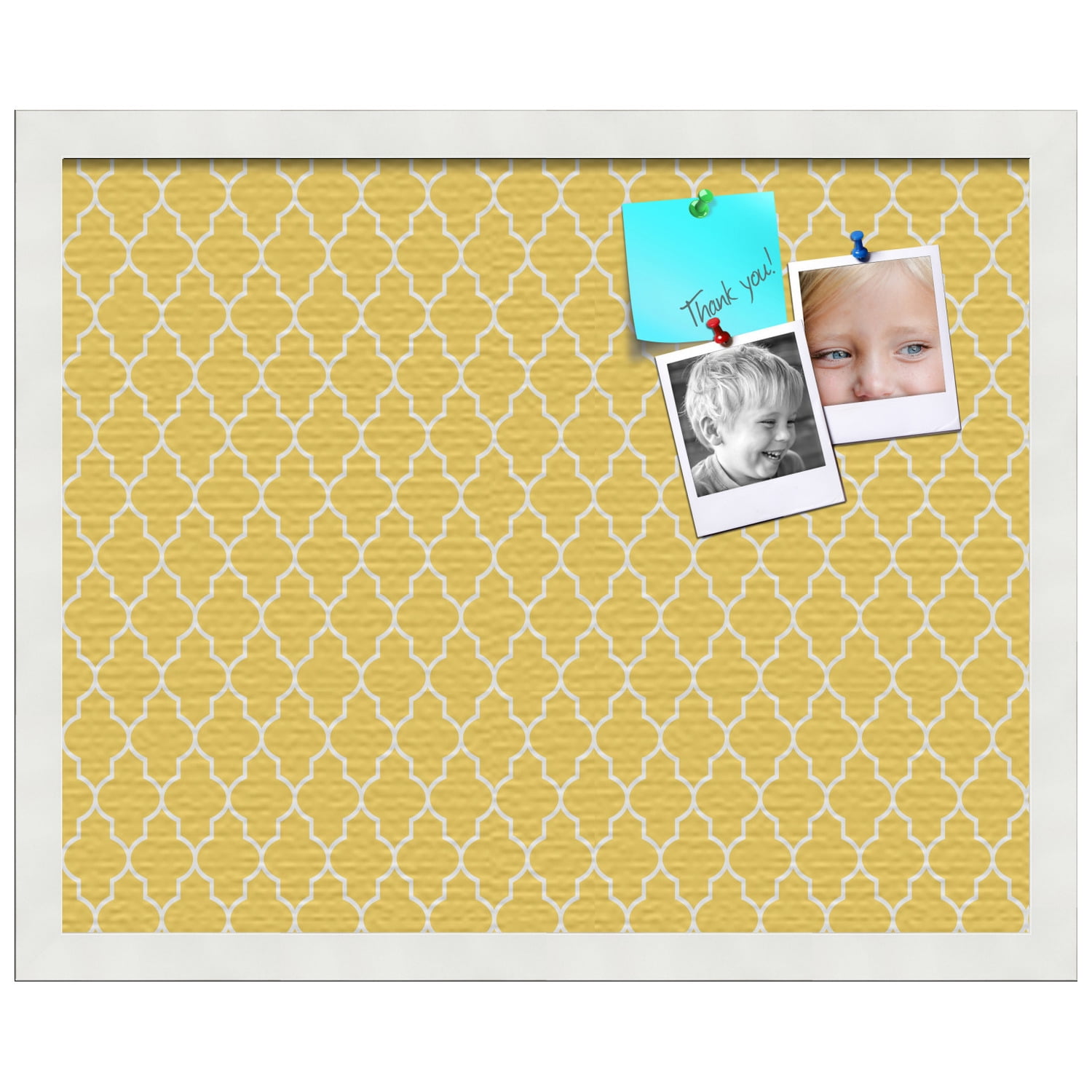 PinPix 20x16 Custom Cork Bulletin Board Quatrefoil Yellow Poster Board