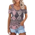 thumbnail image 4 of DeHolifer Women's T-Shirts V-Neck Hollow Out Floral Printed Breathable Short Sleeve Casual Loose Blouse T-Shirts Pink S, 4 of 7