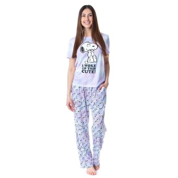 Peanuts Womens' Snoopy I Woke Up This Cute Tie-Dye 2PC Sleep Pajama Pant Set Loungewear Sleepwear