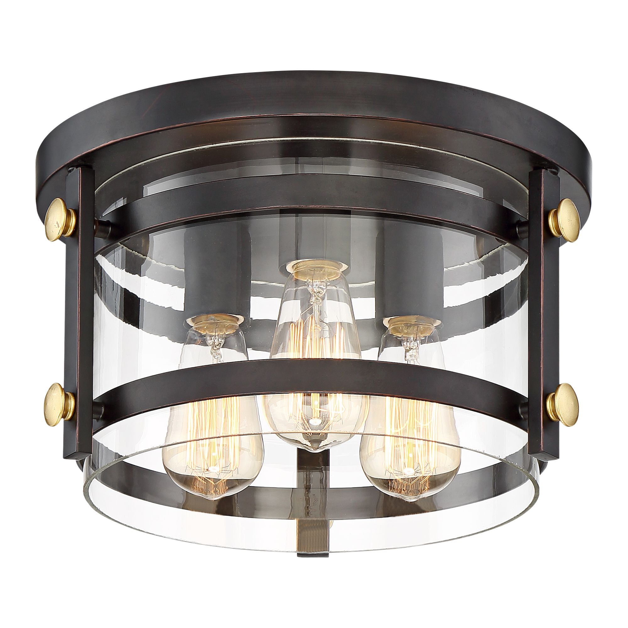 Franklin Iron Works Eagleton Modern Farmhouse Ceiling Light Flush Mount Fixture 13 1/2" Wide Oil Rubbed Bronze 3-Light Clear Glass for Bedroom House