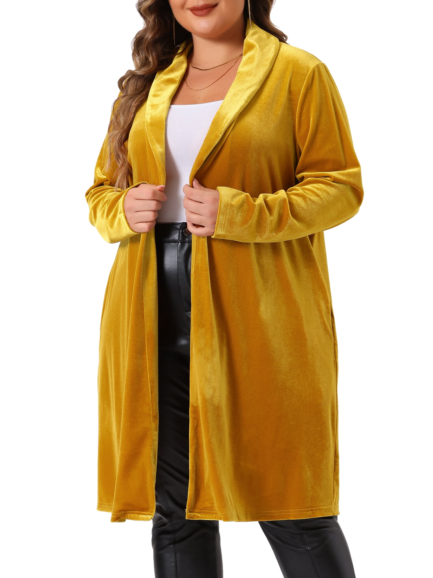 DARING DIVA Women's Plus Velvet Jackets Open Front Lightweight Long Sweaters 1X Gold