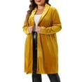 thumbnail image 2 of DARING DIVA Women's Plus Velvet Jackets Open Front Lightweight Long Sweaters 1X Gold, 2 of 6