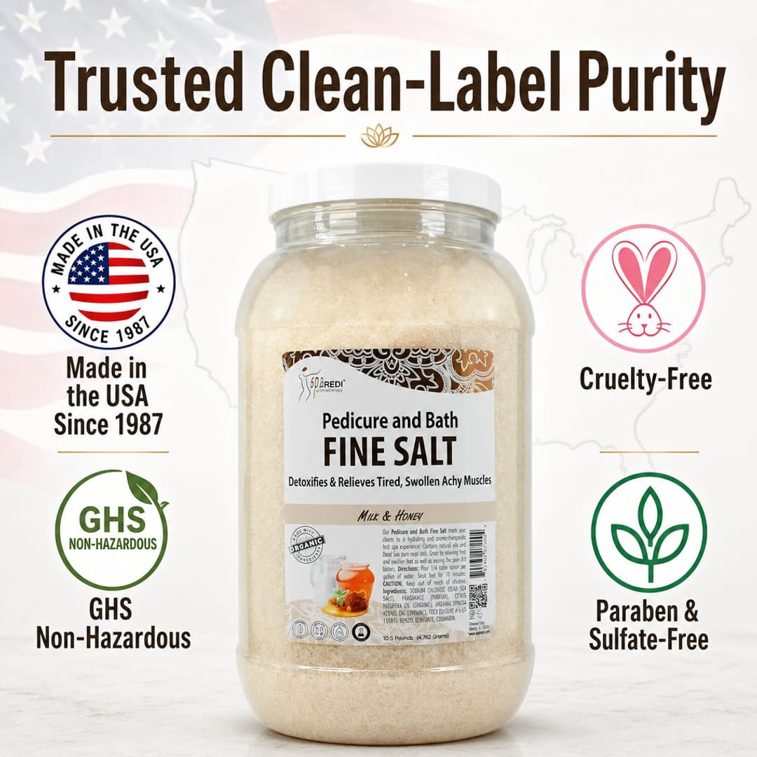 SPA REDI - Detox Foot Soak Pedicure and Bath Fine Salt, Milk and Honey, 128 Oz - Made with Dead Sea Salts, Argan Oil, Coconut Oil, and Essential Oil - Hydrates, Softens and Moisturizes