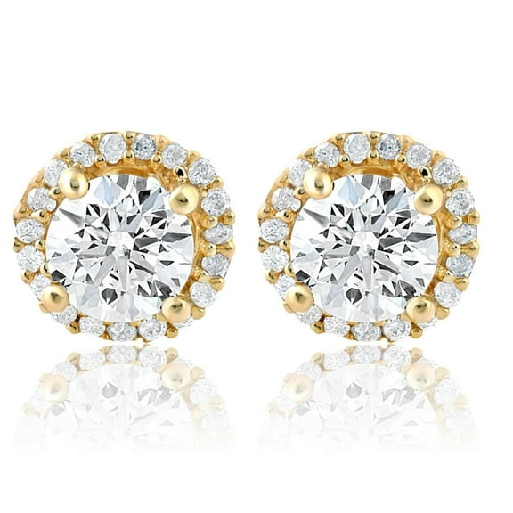 Pompeii 1 Ct Halo Diamond Studs 10K yellow Gold (G/H,I1)