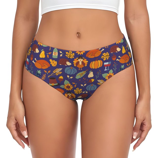 Fotbe Thanksgiving Turkey 2 Calzones Estampados para Mujer – Ropa Interior de Algodón, Cómoda, Suave y Elástica-X-Large
