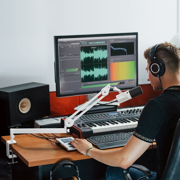 TONOR Microphone Boom Arm, Low Profile Mic Arm, Fully Adjustable Mic Stand with Desk Mount Clamp,Screw Adapter, Cable Management, for Streaming Gaming Podcast Studio Recording Home Office T40LP White
