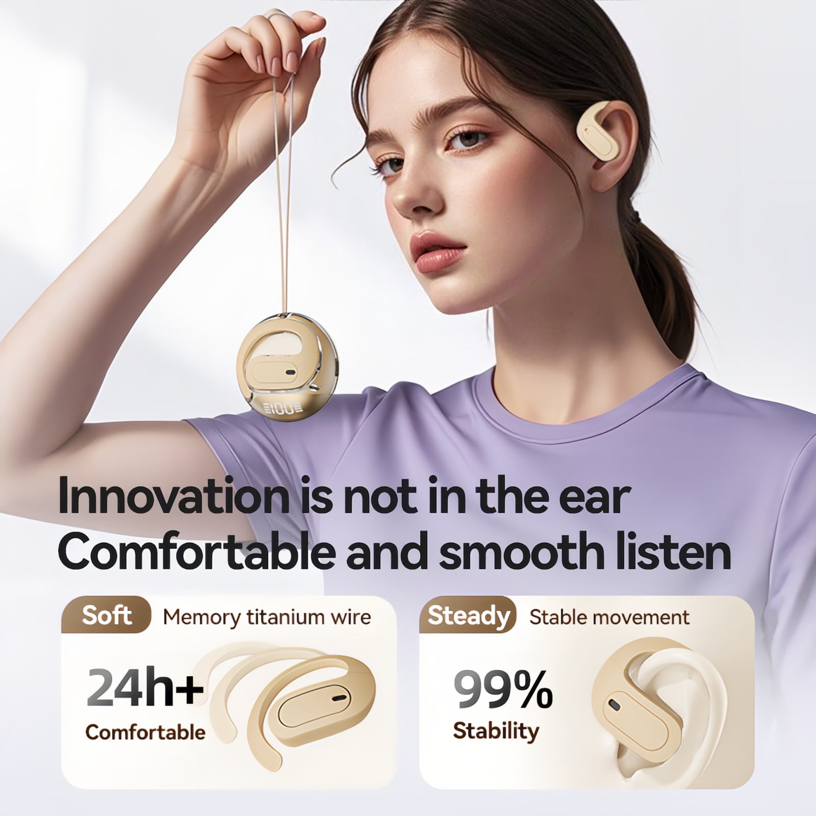 CHENRUIDA Out Of Ear Open Headphones Outside The Ear Wireless Bluetooth Ows Over The Ear Outside Bone Conduction Skin Tone For Workout/Running