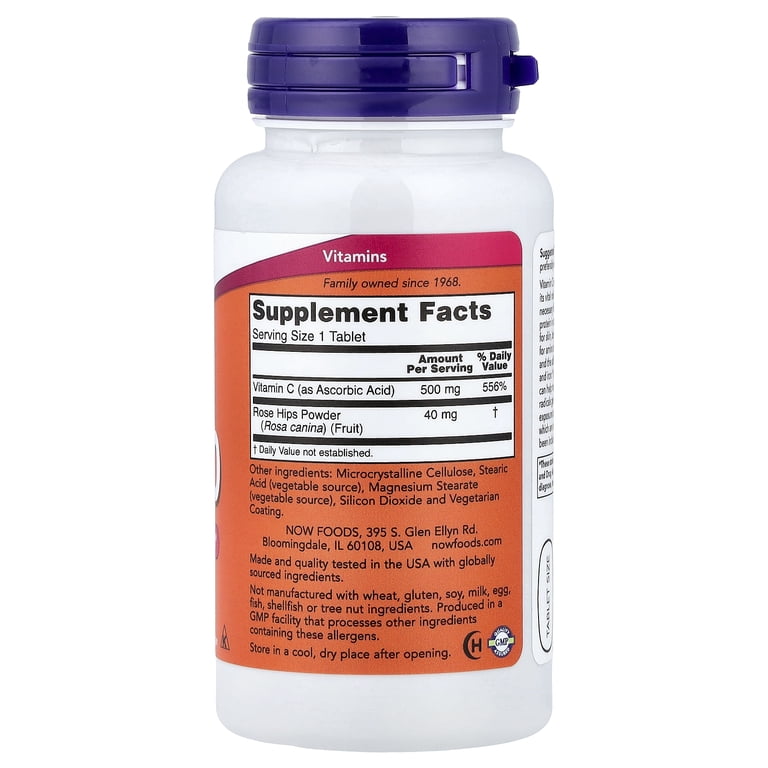 NOW, Vitamin C-500 with Rose Hips, 100 Tablets, Vegetarian Formula