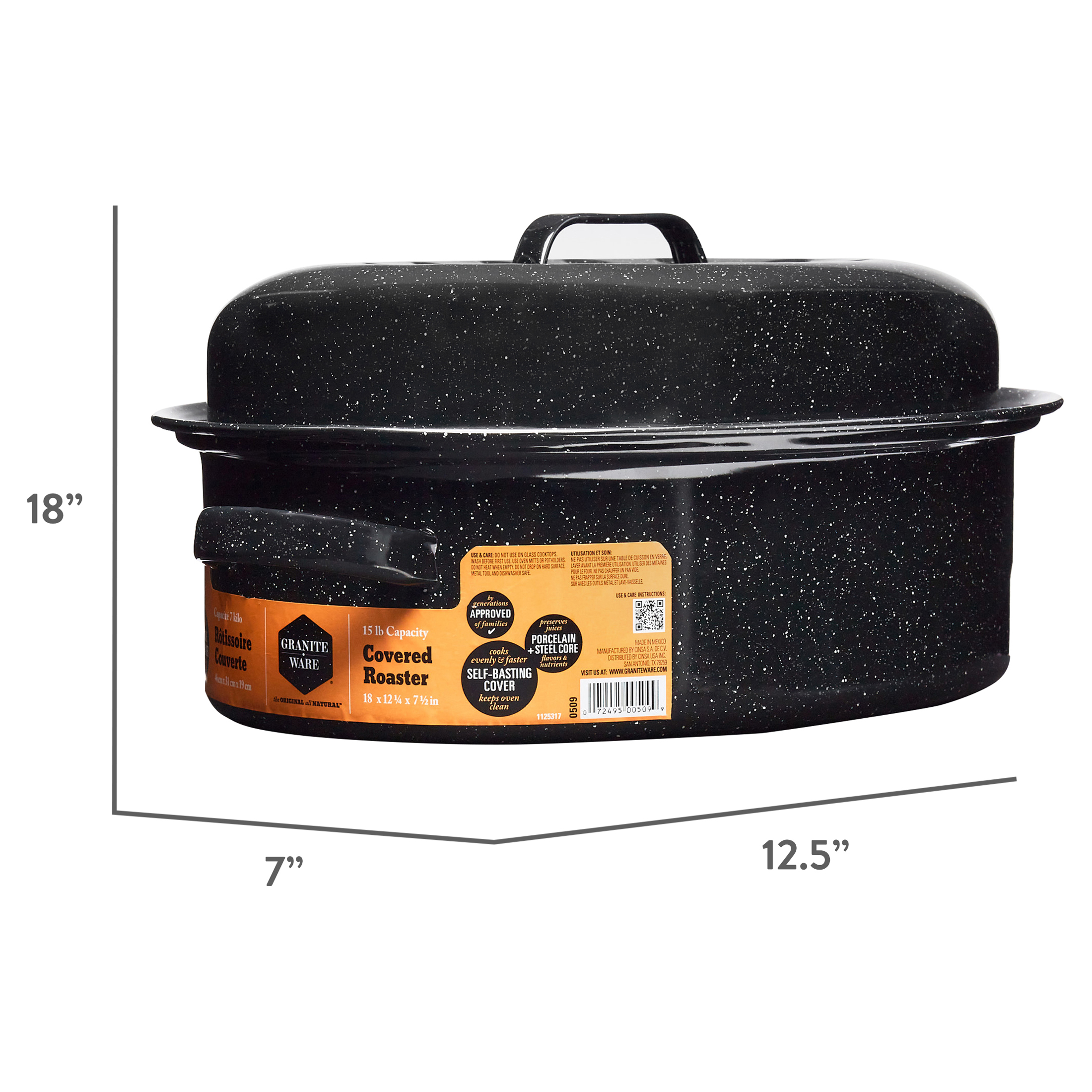 Granite Ware 18" Covered Oval Roaster, 15 Pound Capacity, Roasting Pan - image 4 of 5
