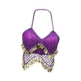 thumbnail image 2 of Traje de danza del vientre con top corto de lentejuelas, sujetador con lentejuelas para fiestas en clubes y mujeres adultas. Púrpura, 2 of 9