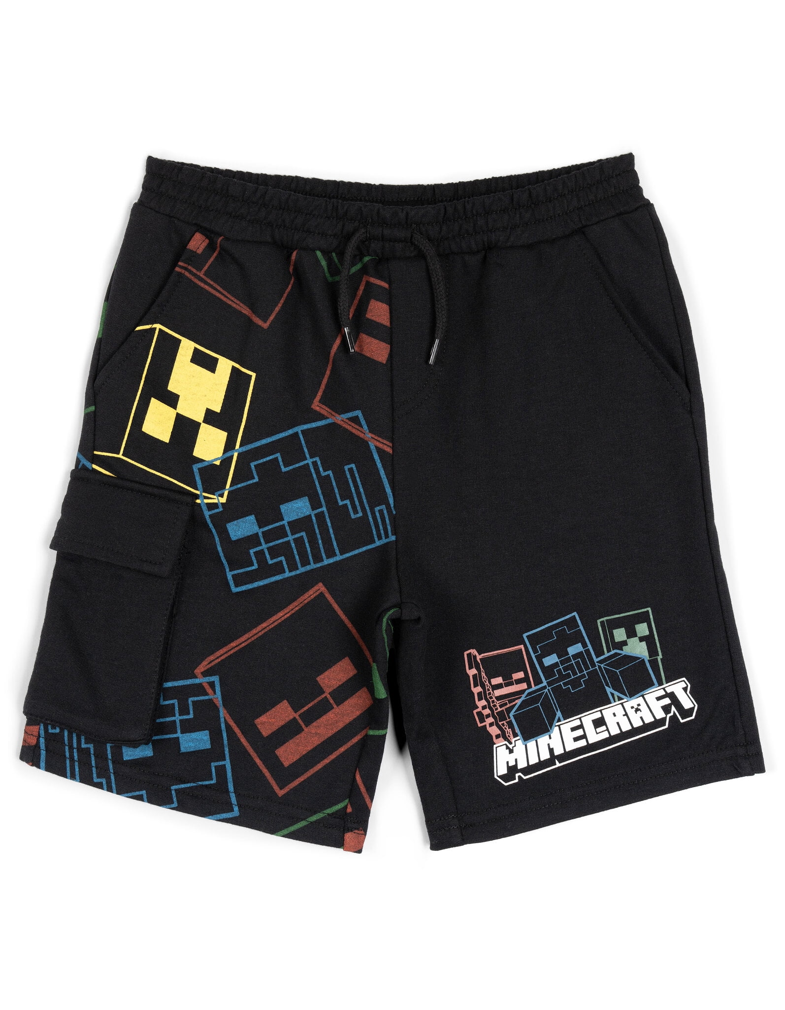 Minecraft Big Boys' 2-Piece Hooded Tee and Shorts Set Black
