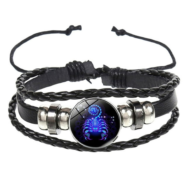 Border 12 Constellation Layer Woven Night Light Punk Leather Bracelet Hand Rope PU Durable Comfortable Glow Feature for Parties Festivals Nighttime Outings