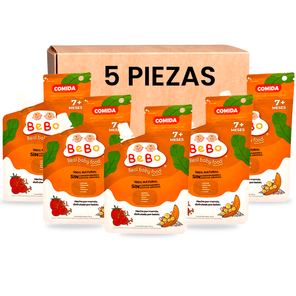 BeBo Papilla Liofilizada de Lenteja para Bebé – Comida Completa con Jitomate, Arroz, Plátano y Linaza – Sin Azúcar ni Conservadores – PACK DE 5 POUCH DE 30G
