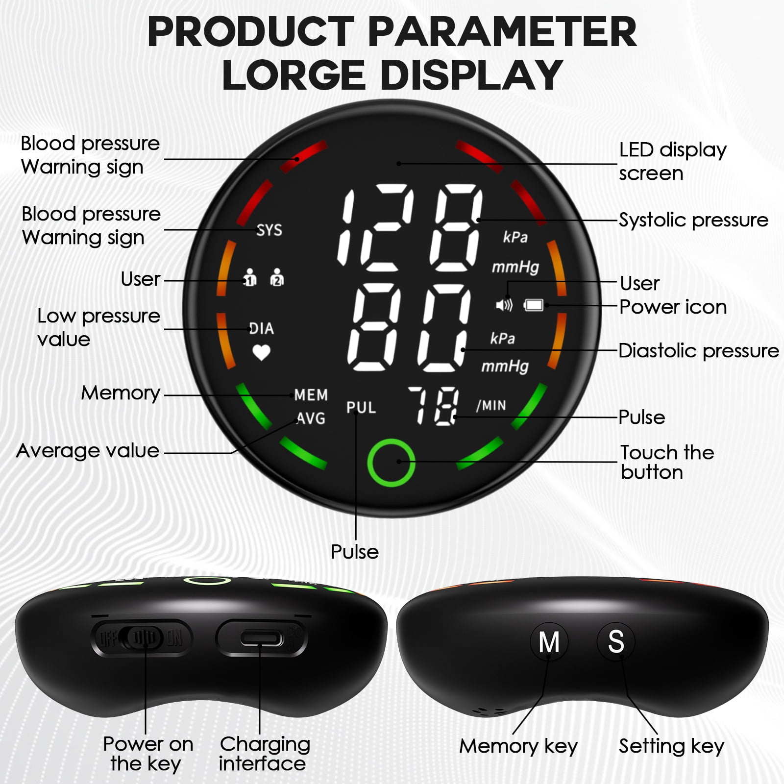 Wrist Blood Pressure Monitor with Led Touch Screen -Adjustable Wrist Blood Pressure Cuff (5.3-7.6inch)Rechargeable Wrist Bp Monitor with 99x2 Reading Memory and Carrying Case(Black)