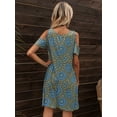 thumbnail image 2 of CALIPESSA Womens Summer Cold Shoulder Casual Swing Floral Print Tunic T-Shirt Short Dress, 2 of 5