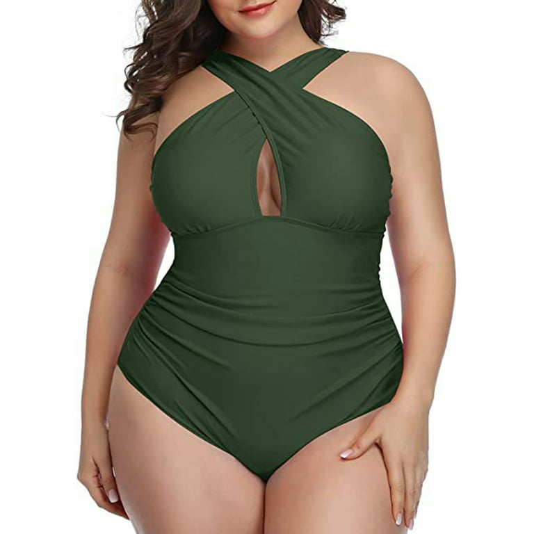 Honrane Beach Monokini Plus Size Hollow Out Solid Color Tight Cross Swimming  Halter Neck Underwater Performance Women Swimwear Water Sports Clothes 