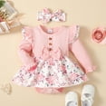 thumbnail image 6 of Newborn Onesies Girl Infant Girl Long Sleeve Flower Print Bowknot Bodysuit Dress with Headband Baby Boy Romper Pink 9-12 Months, 6 of 7