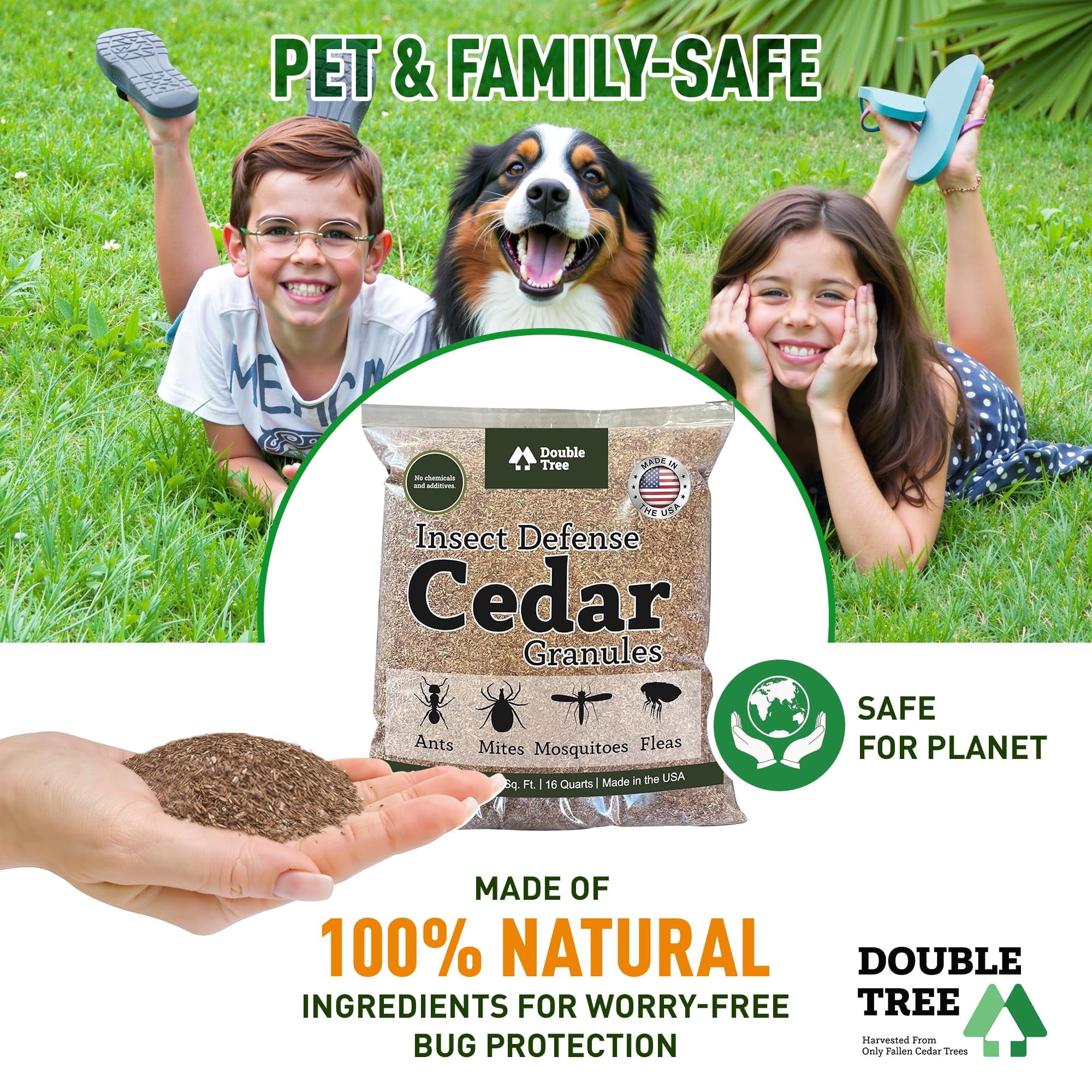 Doubletree Forest Cedar Granules Insect and Pest Repellent, Repels Fleas, Ticks, Ants, Mosquitos, Pet Safe, Cedar Scent, 1 Bag, 8 lbs