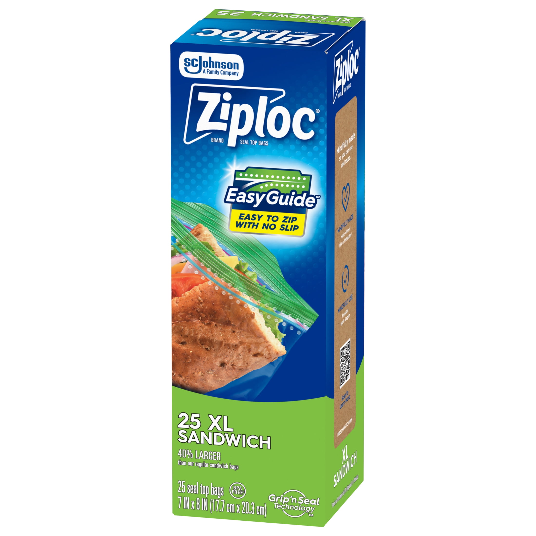 Ziploc® Brand XL Sandwich Bags with EasyGuide™ Texture, Grip 'n