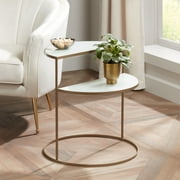 Kensington Hill Danica Modern Metal Accent Side End Table 25" x 22 1/4" Gold 2-Tier Half-Moon White Tempered Glass for Living Room Bedroom Bedside