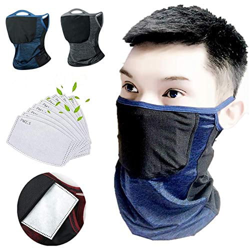 Cooling Neck Gaiter with Safety Carbon Filters Running Cycling 2+20pcs Suitable for Hiking Unisex Bandana Face Mask Dust Half Fishing Face Scarf Reusable Ice Silk Cloth is Breathable and Anti-UV