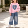 thumbnail image 6 of DJDLJWCJ 2 Piece Girls Casual Outfit Sets Cute Print Long Sleeve Crewneck Sweatshirt Elastic Waist Wide Leg Pants Set Pink Size 2T, 6 of 6