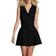 thumbnail image 2 of ClodeEU Women's Linen V Neck Sleeveless Lapel Mini Dress,Solid Color Casual Midi Dress Black,Women's Plus L, 2 of 6