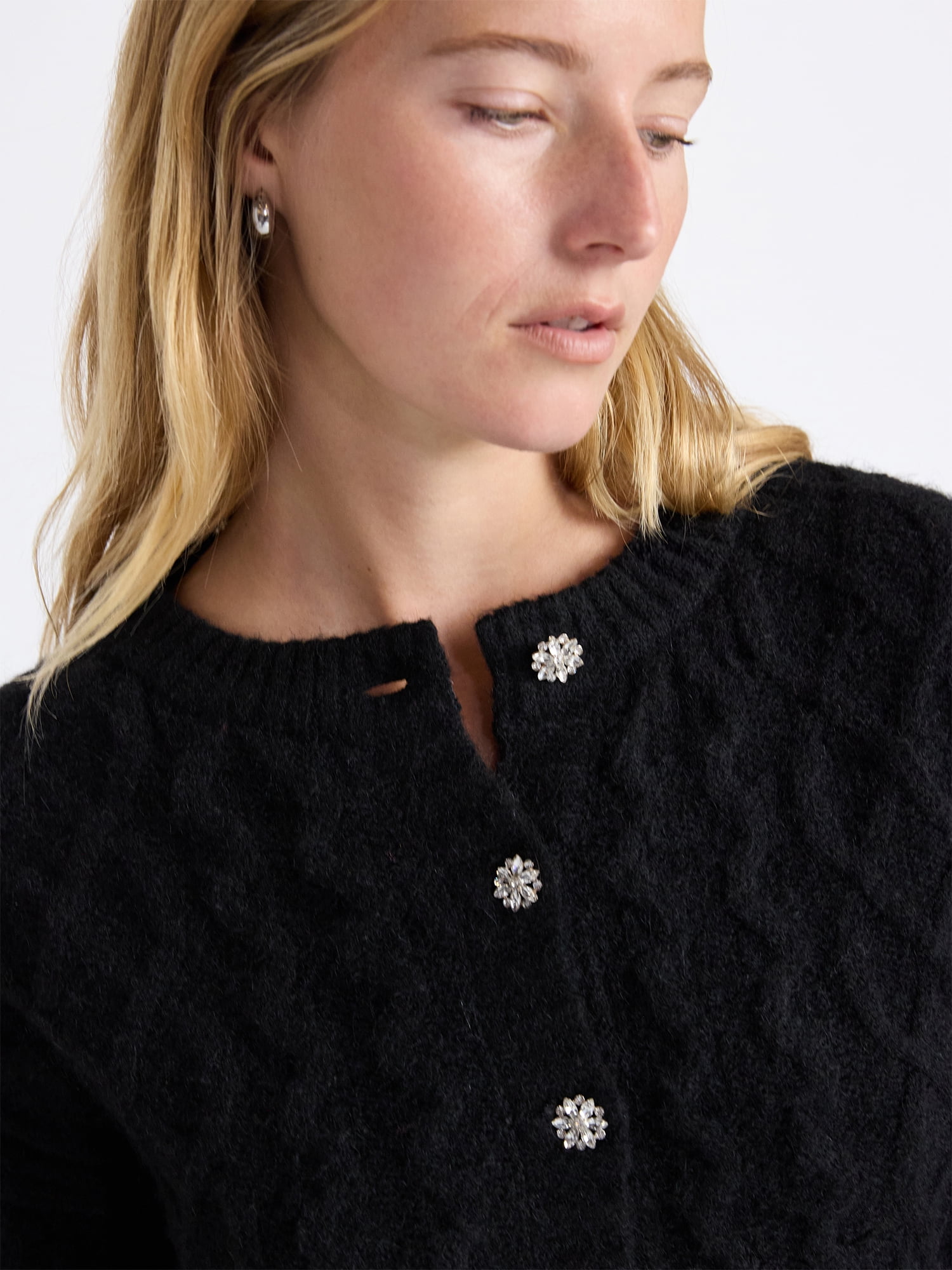 Free Assembly Women's and Women's Plus Cropped Cable Cardigan Sweater, Midweight, Sizes XS-4X
