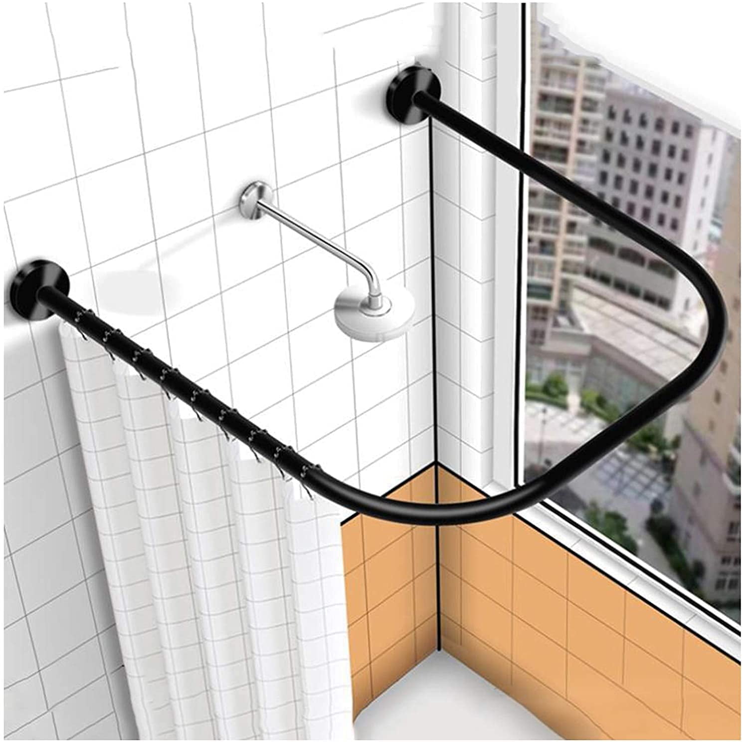 Shower Rod 90cm Adjustable Shower Rod Wall Rack with Shower Holder Chrome Plated NEW 
