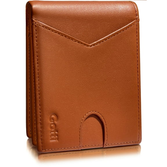 Gotti Sand 100% Genuine Full Grain Leather Passcase Wallets for Men, RFID Blocking Bifold Mens Wallet with 2 ID Windows Flip pocket, 9 Card Holder & Stylish Gift Box