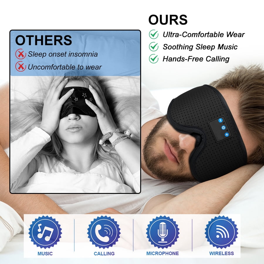 YA YATECH Wireless Bluetooth 5.3 Sleep Eye Mask, 3D Contoured Light Blocking Breathable Eye Cover for Travel Nap