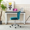 thumbnail image 2 of Home Office Desk Chairs, Armless Computer Chair with Wheels, Comfy Ergonomic Velvet Upholstered Swivel Chair for Bedroom Living Room, Teal, 2 of 7